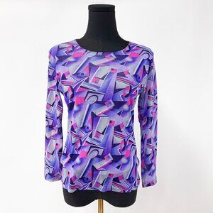 RETRO STYLE PINK PURPLE ABSTRACT MESH SHIRT